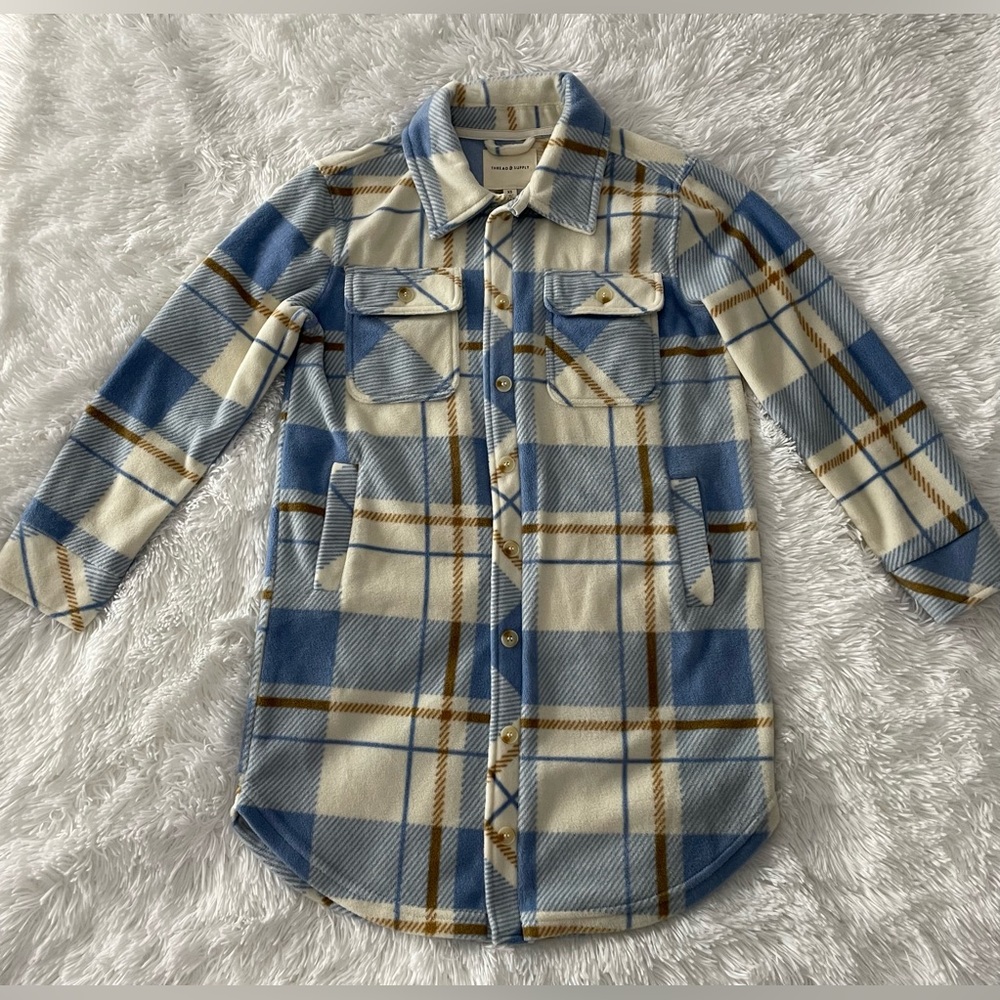Thread & Supply Light Blue and Cream Plaid Jacket